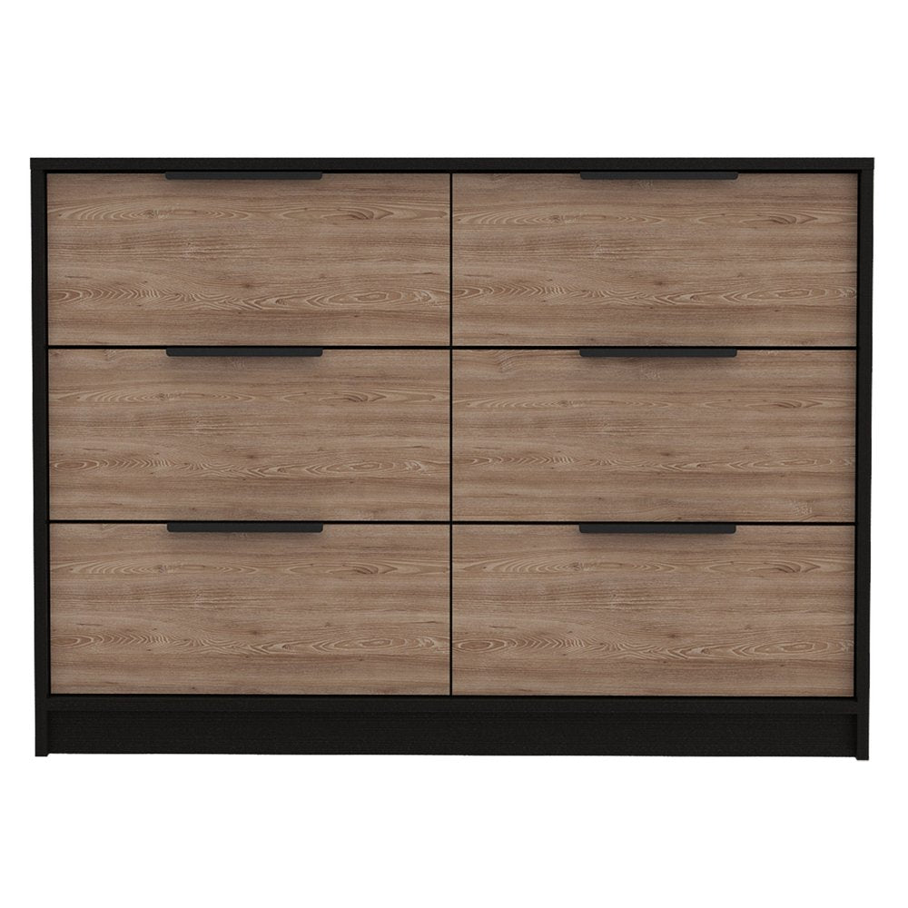Brown and Black Wood Six Drawer Double Dresser - 42-inch