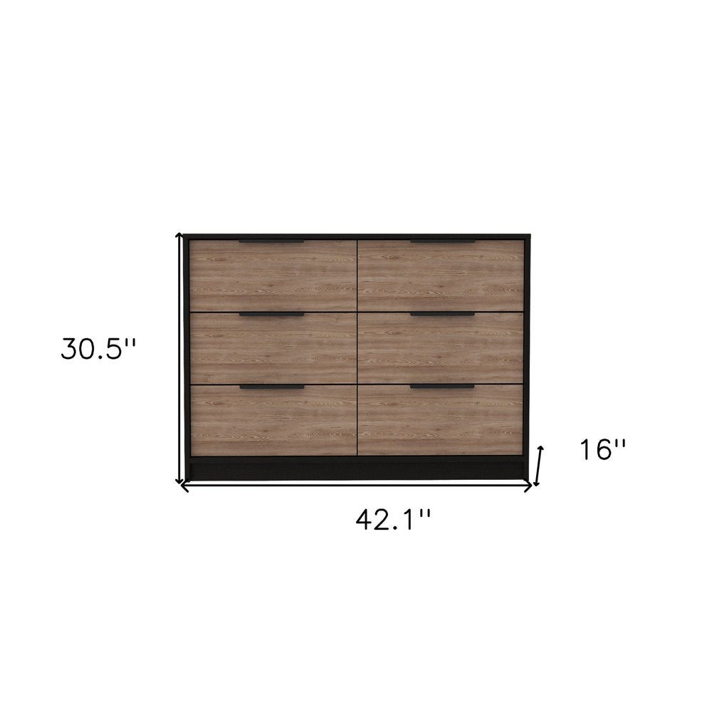 Brown and Black Wood Six Drawer Double Dresser - 42-inch