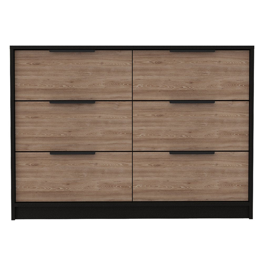 Brown and Black Wood Six Drawer Double Dresser - 42-inch