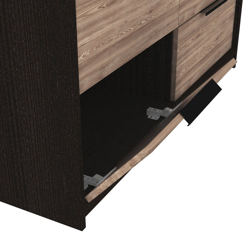 Brown and Black Wood Six Drawer Double Dresser - 42-inch