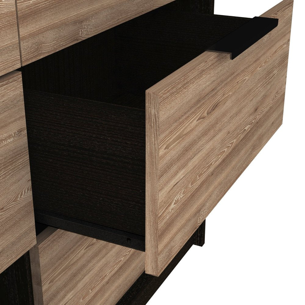 Brown and Black Wood Six Drawer Double Dresser - 42-inch