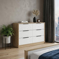 White and Natural Wood Six Drawer Double Dresser - 42-inch