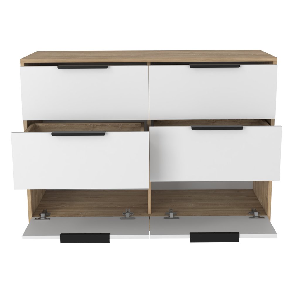 White and Natural Wood Six Drawer Double Dresser - 42-inch