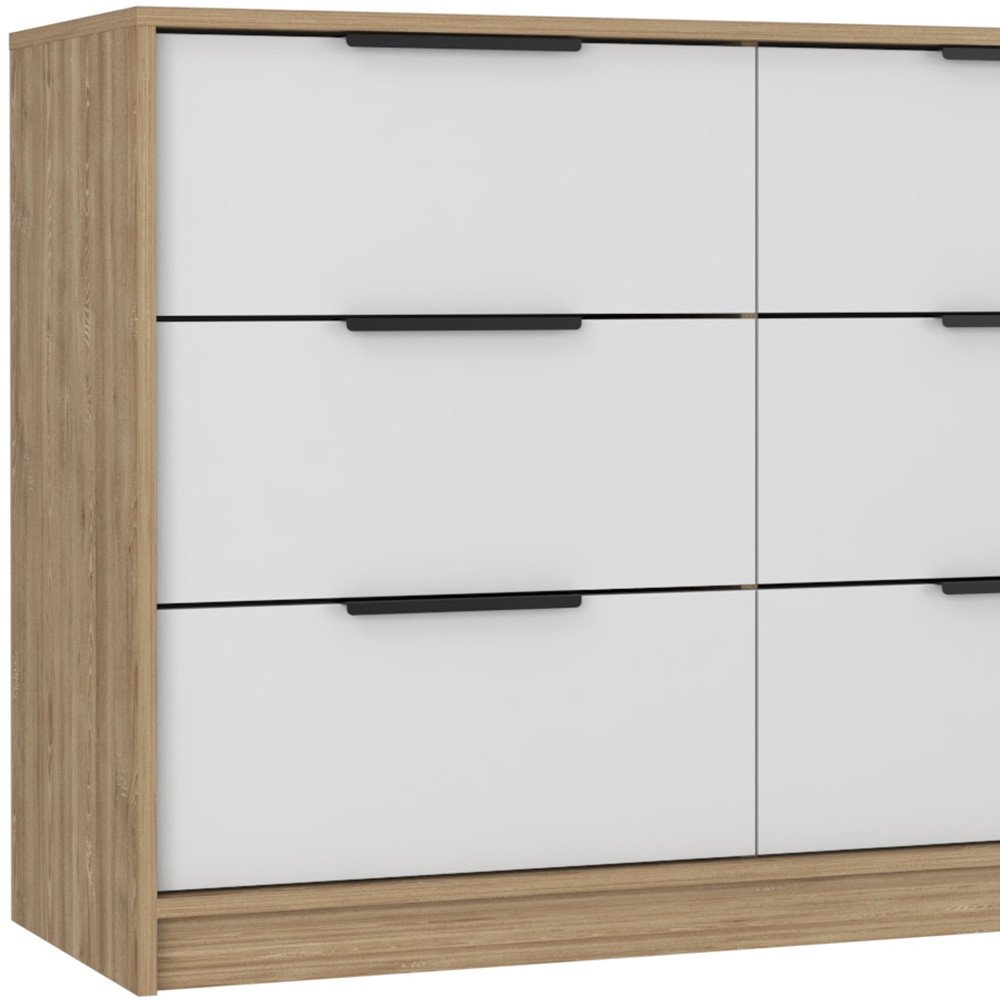 White and Natural Wood Six Drawer Double Dresser - 42-inch