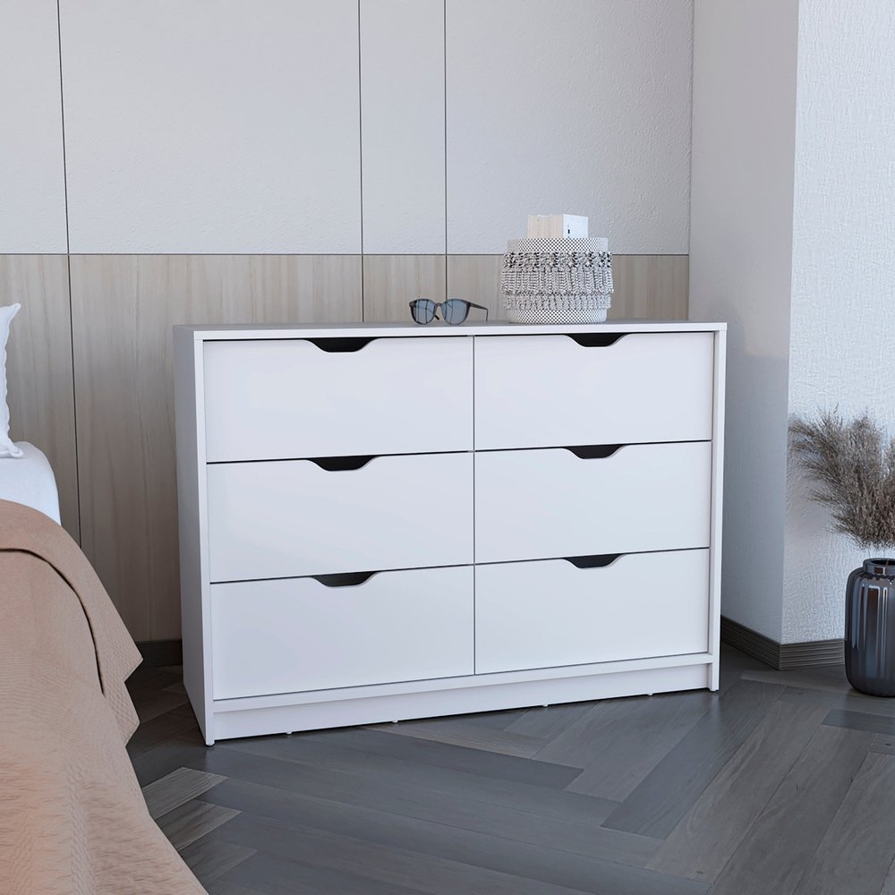 White Wood Five Drawer Dresser - 18-inch