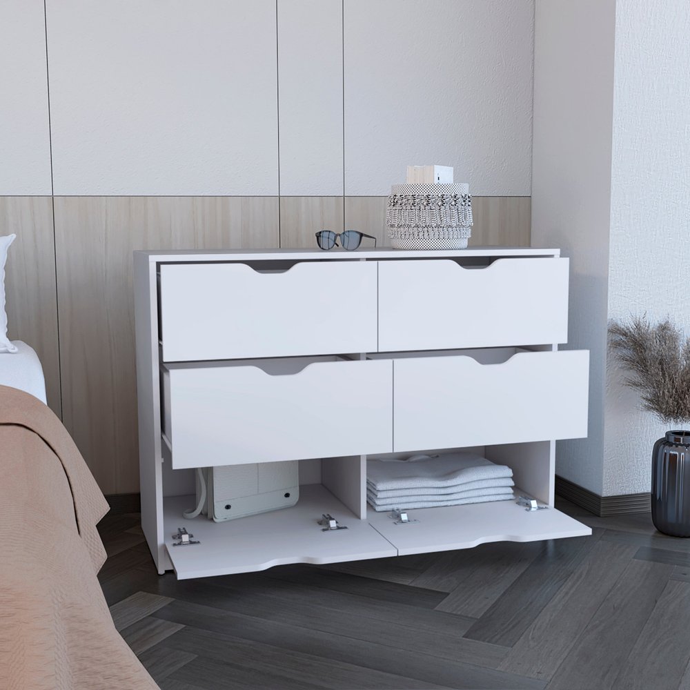White Wood Five Drawer Dresser - 18-inch