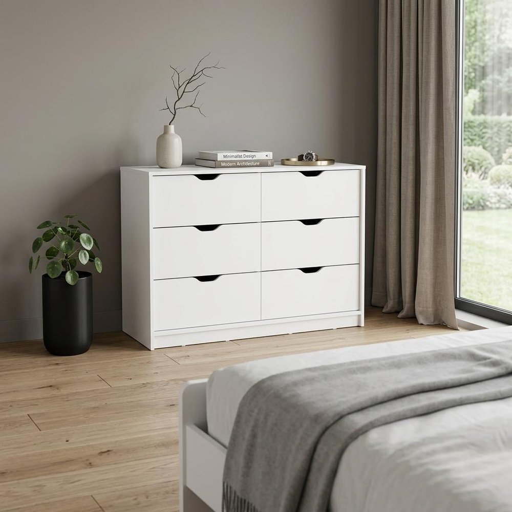 White Wood Five Drawer Dresser - 18-inch