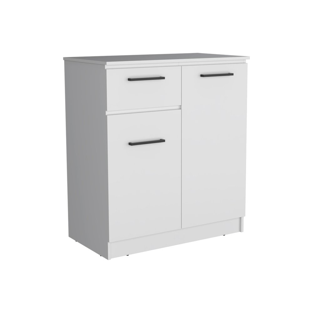 White Wood Two Door Single Drawer Combo Dresser - 37-inch