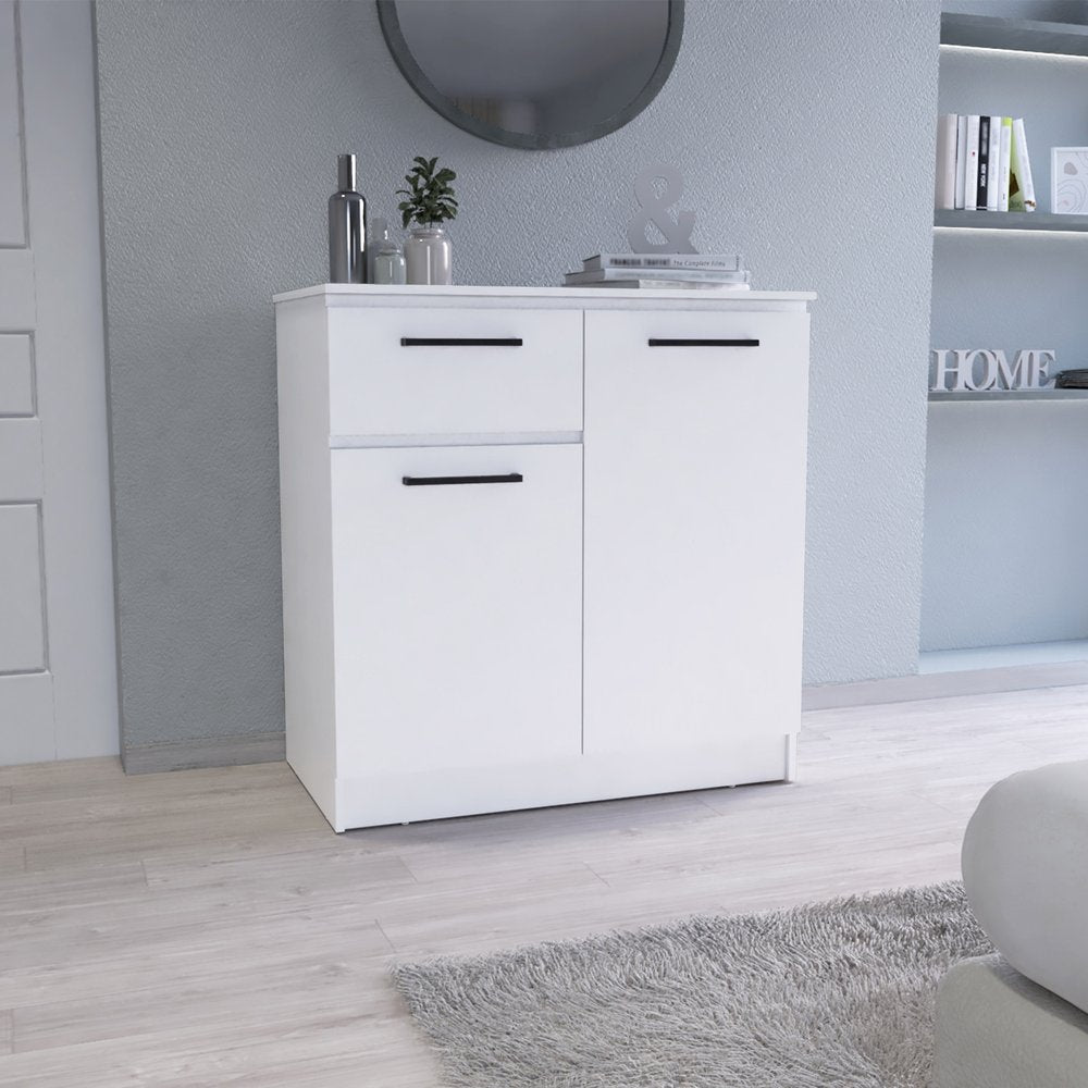 White Wood Two Door Single Drawer Combo Dresser - 37-inch