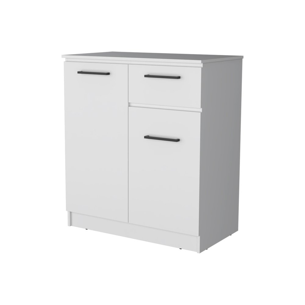 White Wood Two Door Single Drawer Combo Dresser - 37-inch