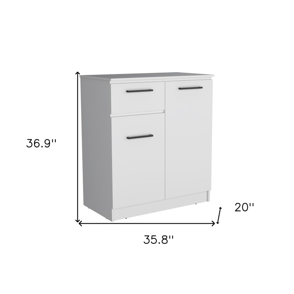 White Wood Two Door Single Drawer Combo Dresser - 37-inch