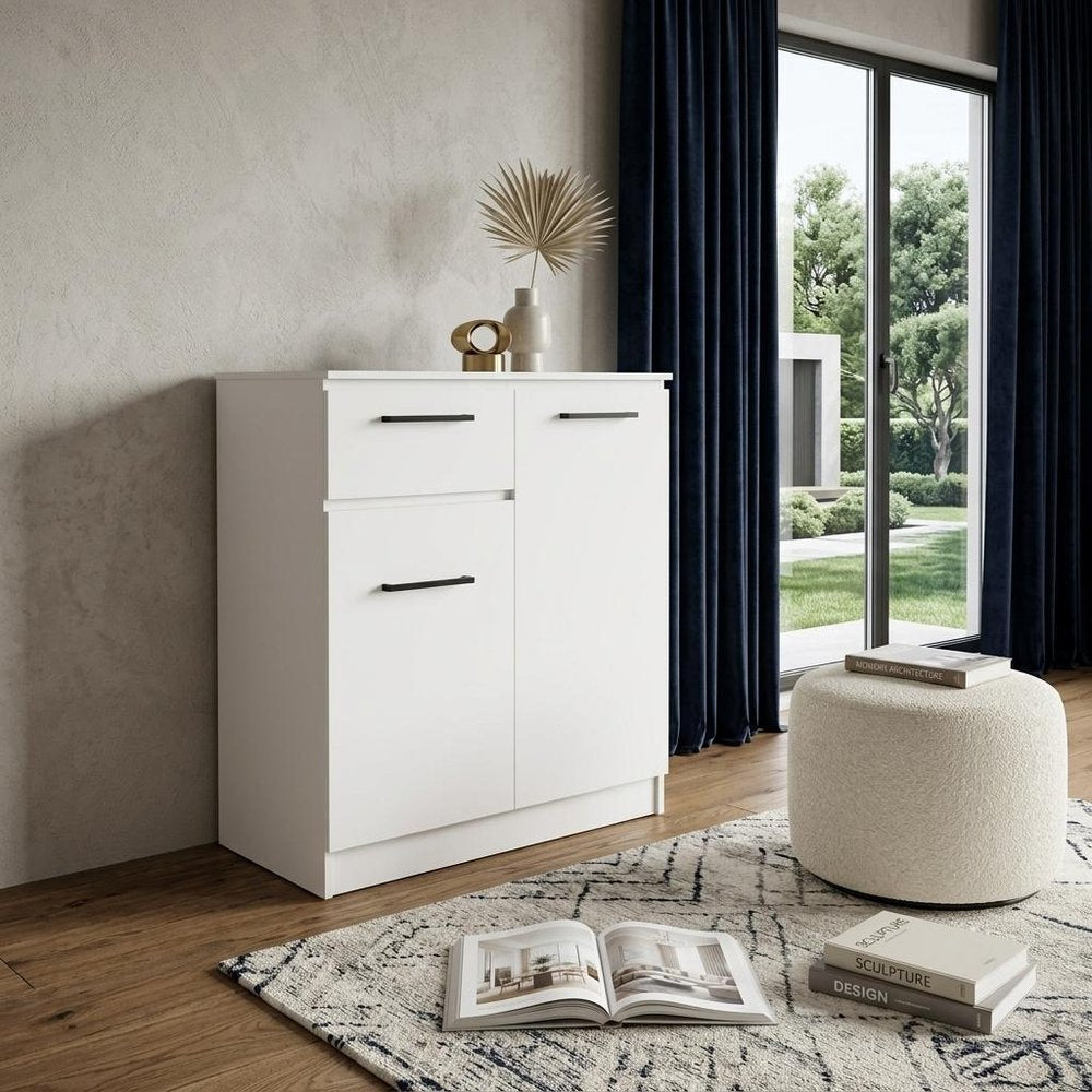 White Wood Two Door Single Drawer Combo Dresser - 37-inch