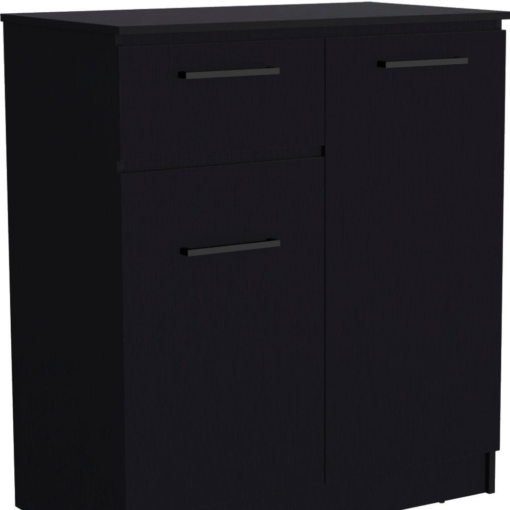 Black Wood Two Door Single Drawer Combo Dresser - 37-inch