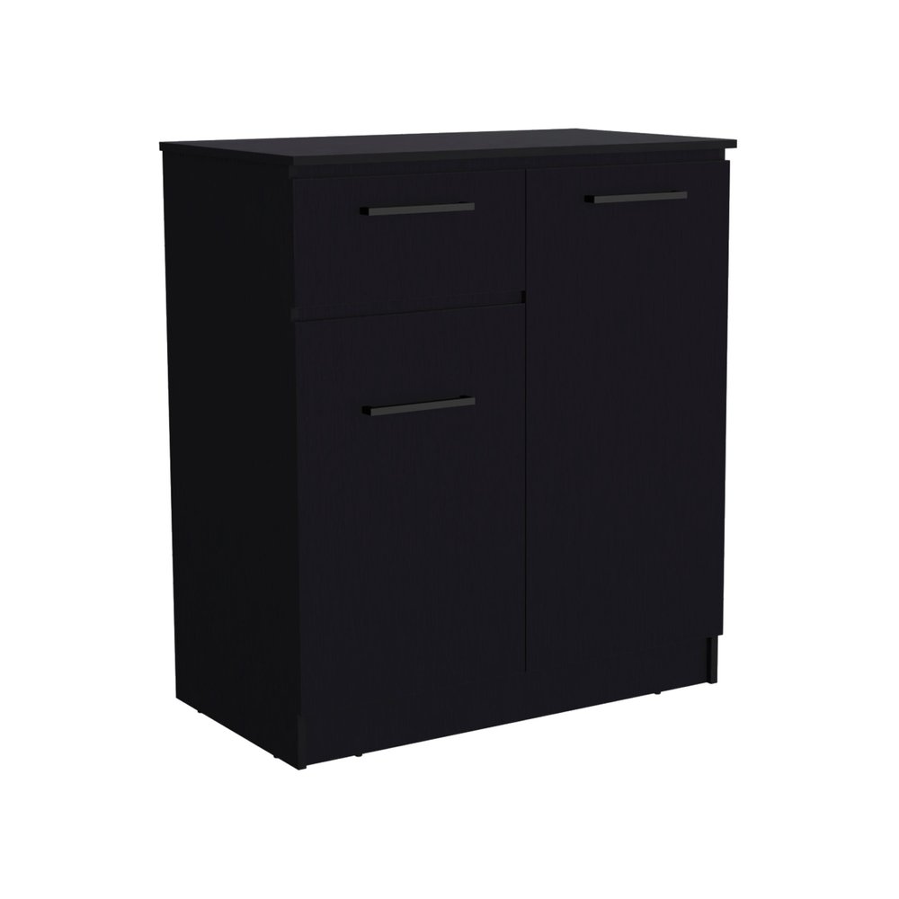 Black Wood Two Door Single Drawer Combo Dresser - 37-inch