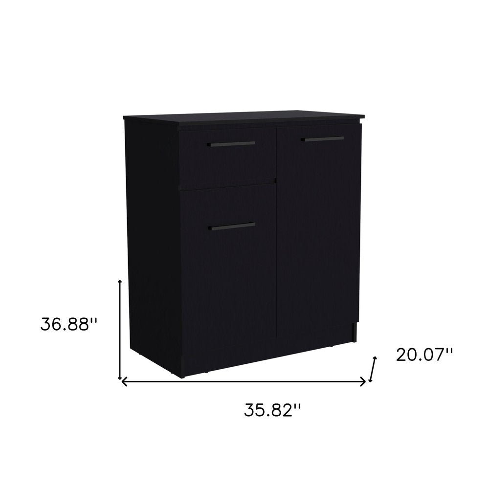 Black Wood Two Door Single Drawer Combo Dresser - 37-inch
