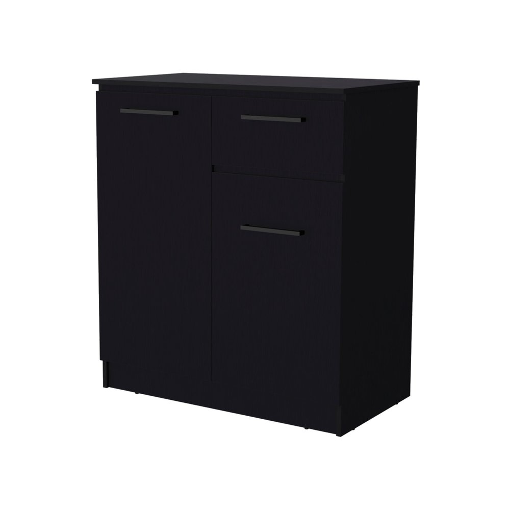 Black Wood Two Door Single Drawer Combo Dresser - 37-inch