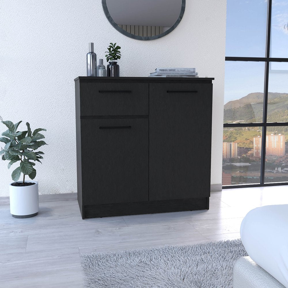 Black Wood Two Door Single Drawer Combo Dresser - 37-inch