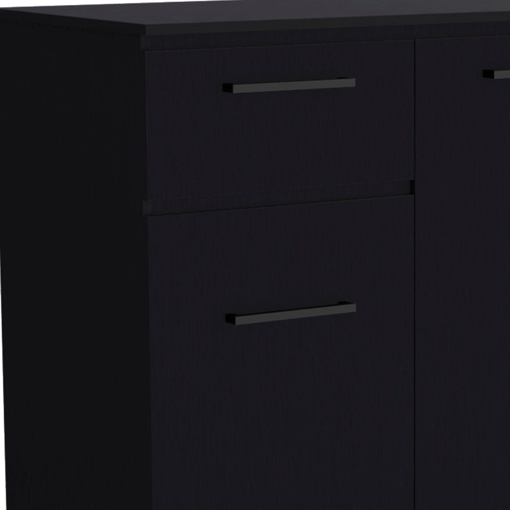 Black Wood Two Door Single Drawer Combo Dresser - 37-inch