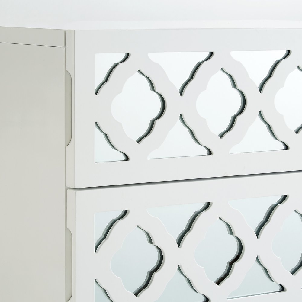 Clear and White Wood Mirrored End Table with Three Drawers - 24-inch