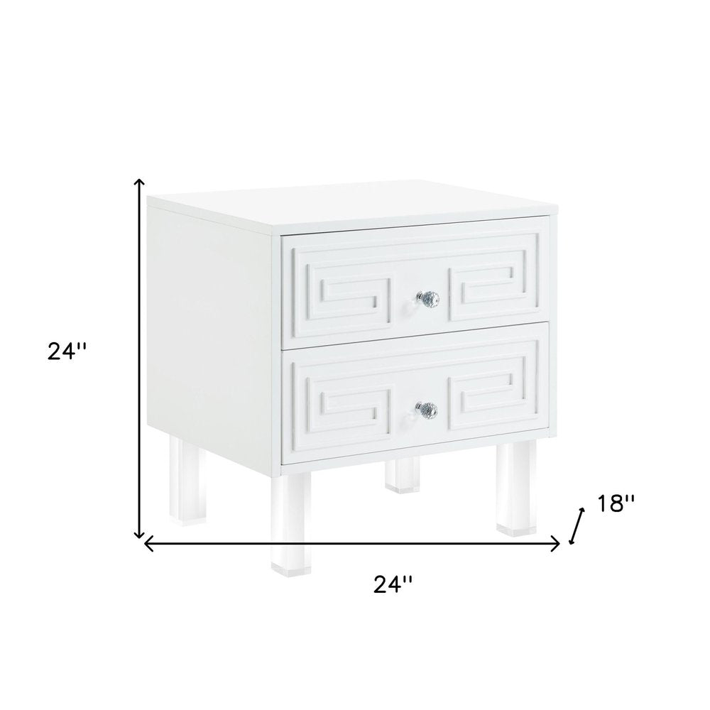 White and Clear Wood and Acrylic End Table with Two Drawers - 24-inch