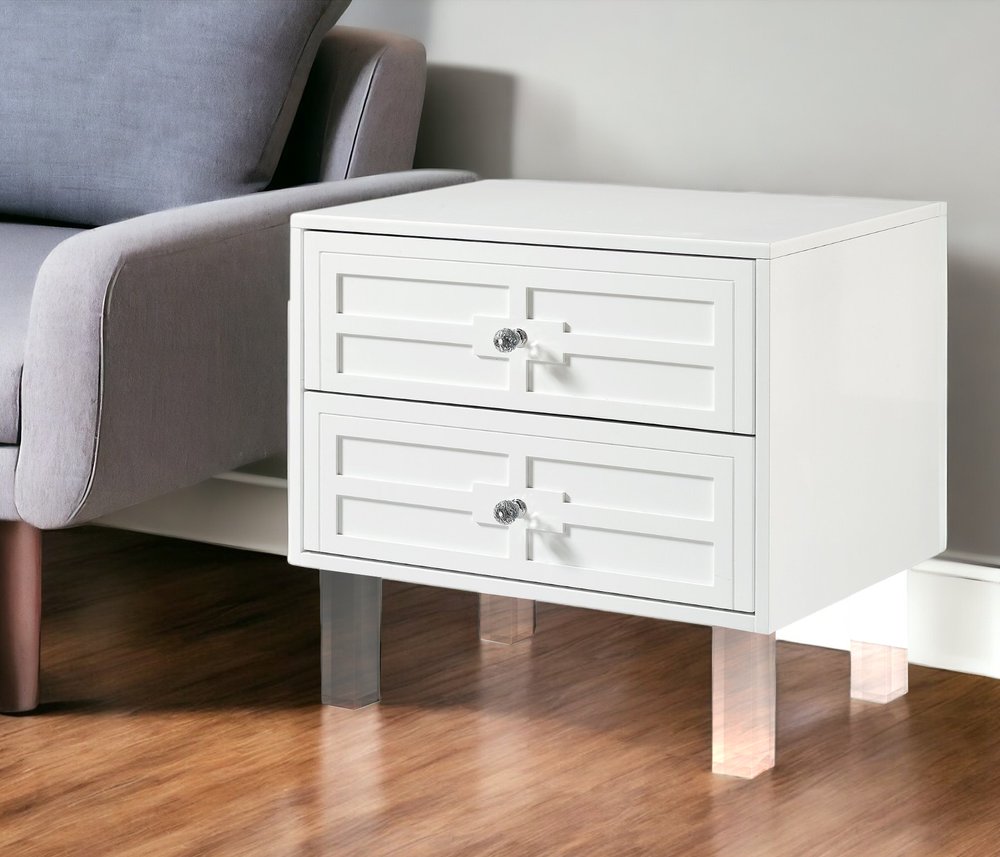 White and Clear Wood and Acrylic End Table with Two Drawers - 24-inch
