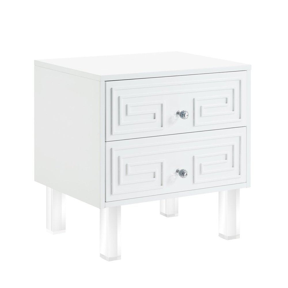 White and Clear Wood and Acrylic End Table with Two Drawers - 24-inch
