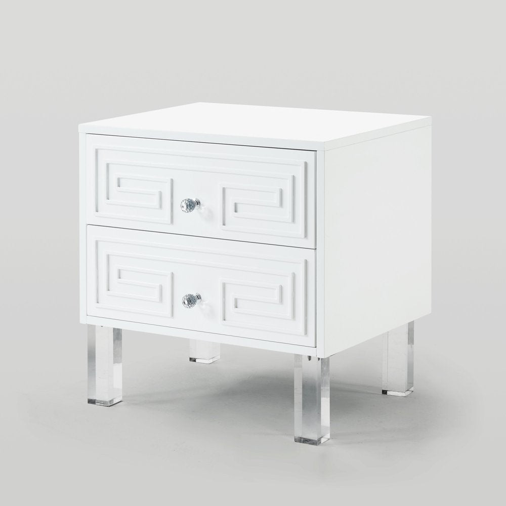 White and Clear Wood and Acrylic End Table with Two Drawers - 24-inch