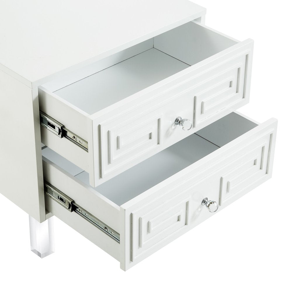 White and Clear Wood and Acrylic End Table with Two Drawers - 24-inch