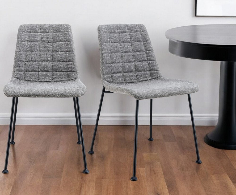 Set of Two Gray and Black Upholstered Fabric Dining Side Chairs