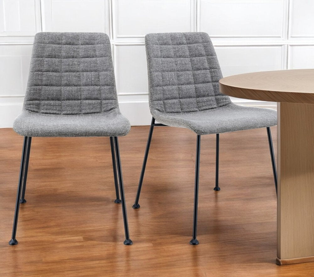 Set of Two Gray and Black Upholstered Fabric Dining Side Chairs