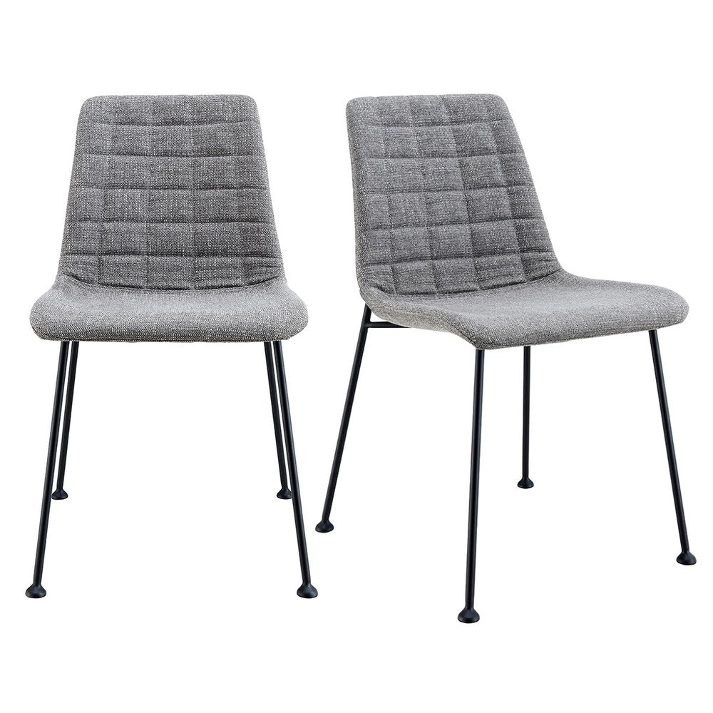 Set of Two Gray and Black Upholstered Fabric Dining Side Chairs