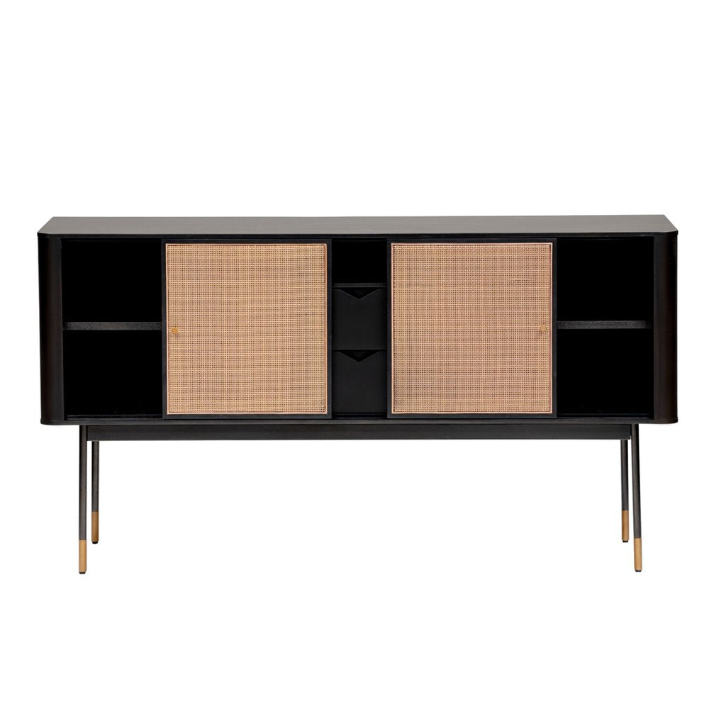 Black and Natural Wood Two Drawer Sideboard with Two Sliding Doors - 59-inch