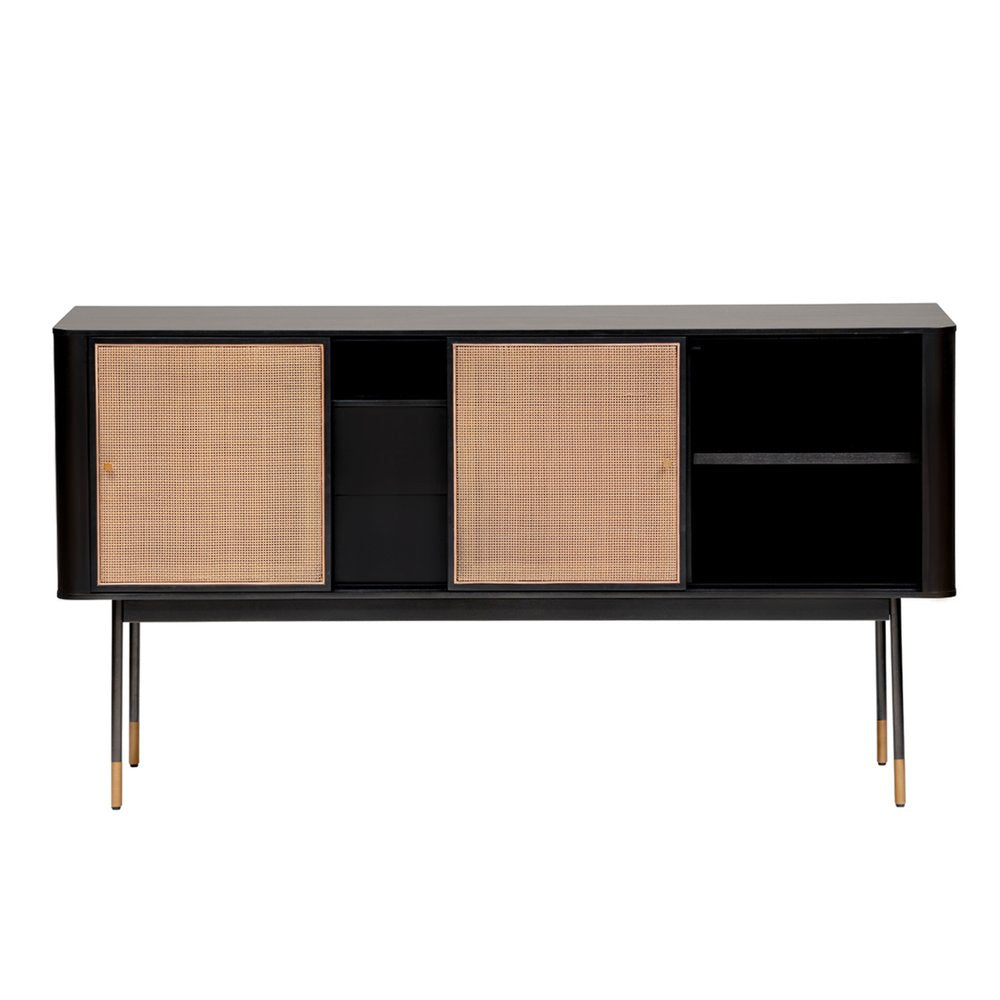 Black and Natural Wood Two Drawer Sideboard with Two Sliding Doors - 59-inch