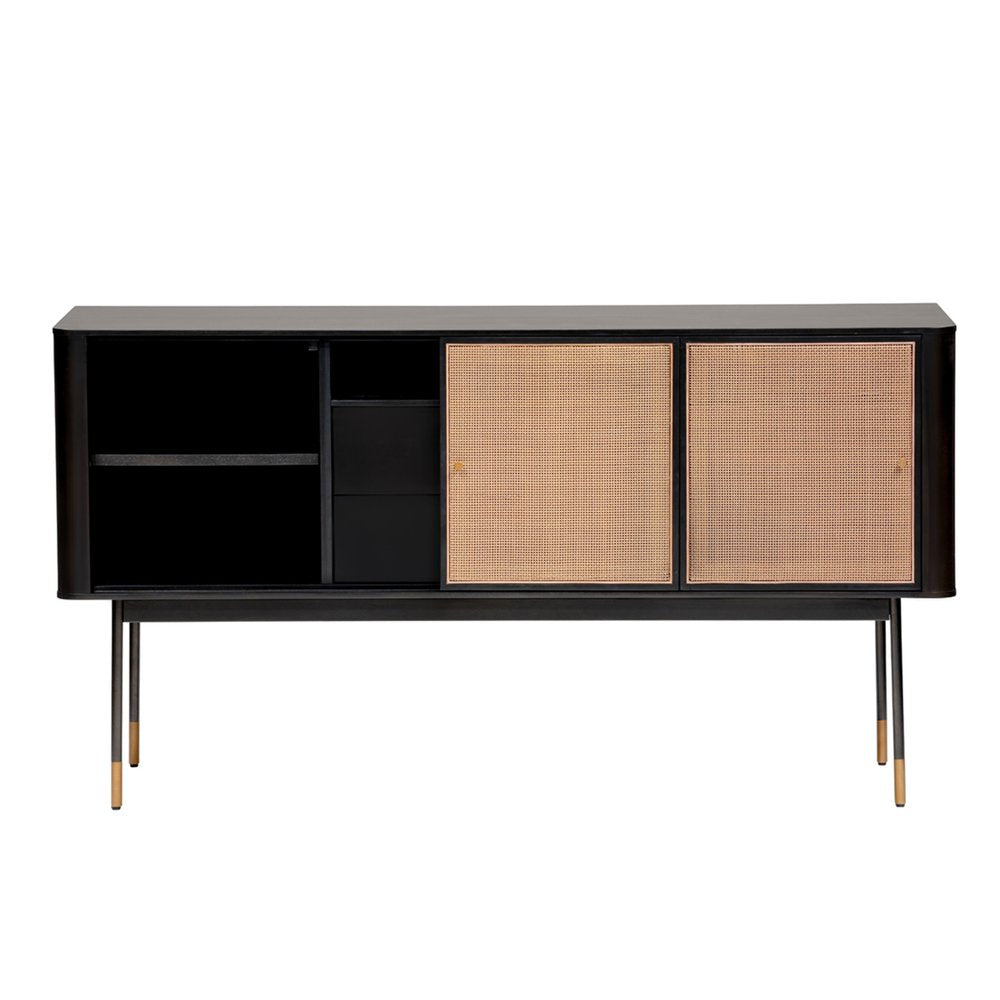 Black and Natural Wood Two Drawer Sideboard with Two Sliding Doors - 59-inch