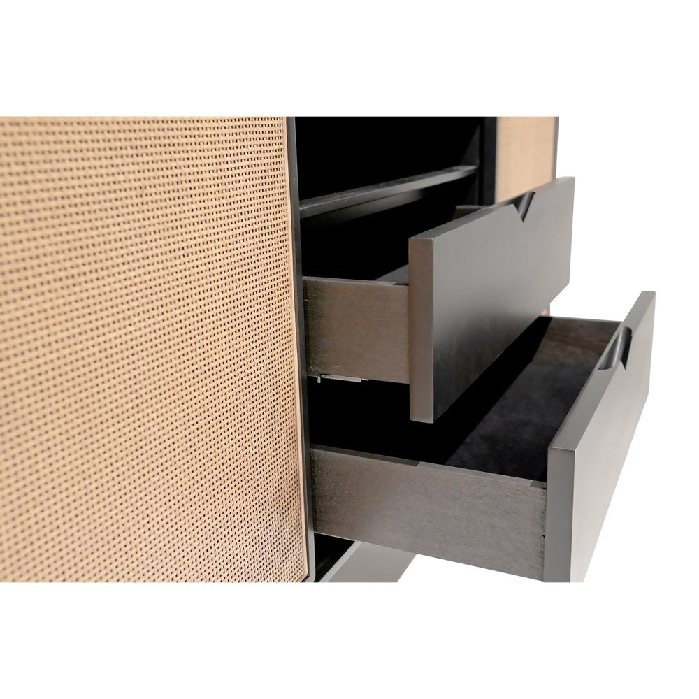 Black and Natural Wood Two Drawer Sideboard with Two Sliding Doors - 59-inch