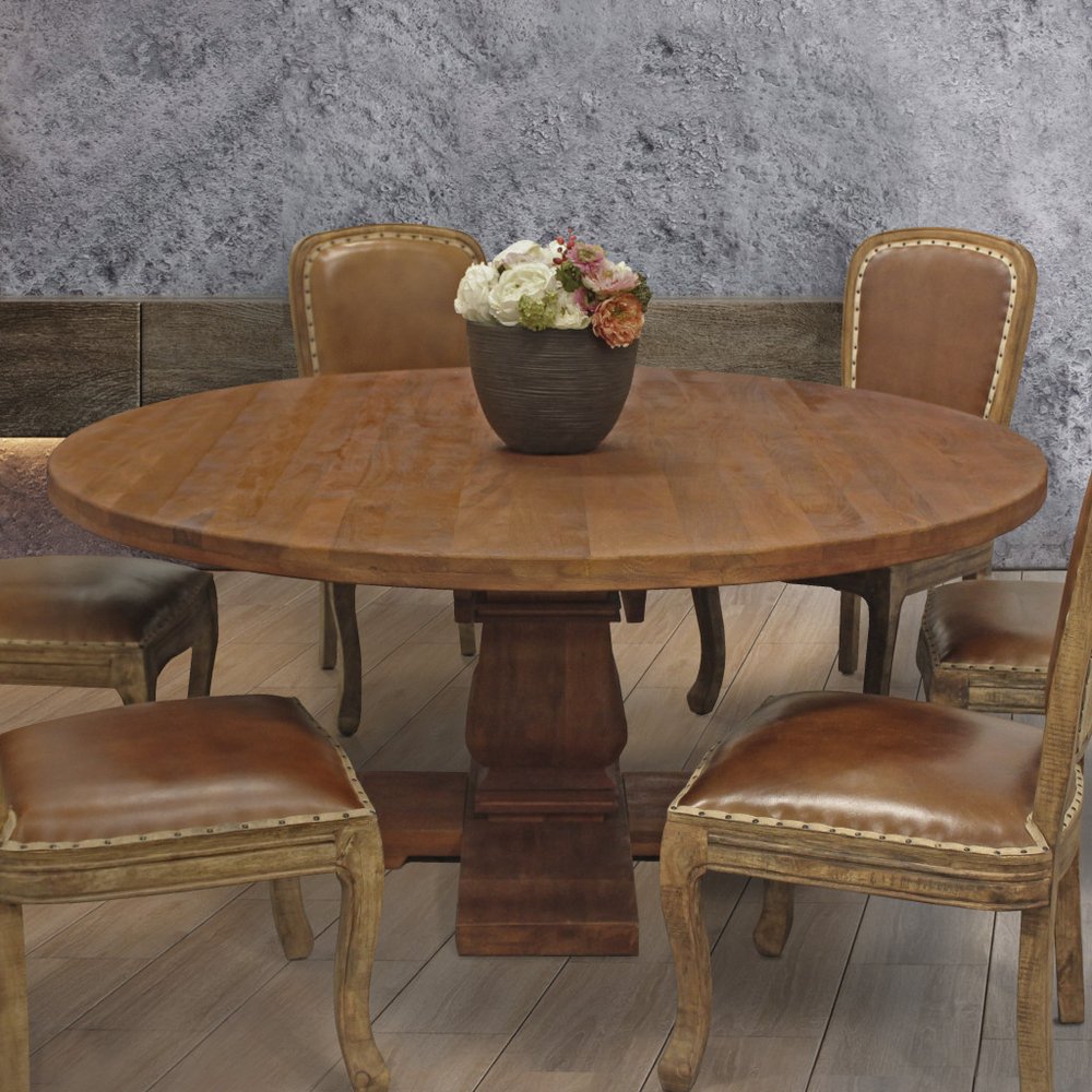 Brown Solid Wood Pedestal Base Round Top Dining Table - 58-inch