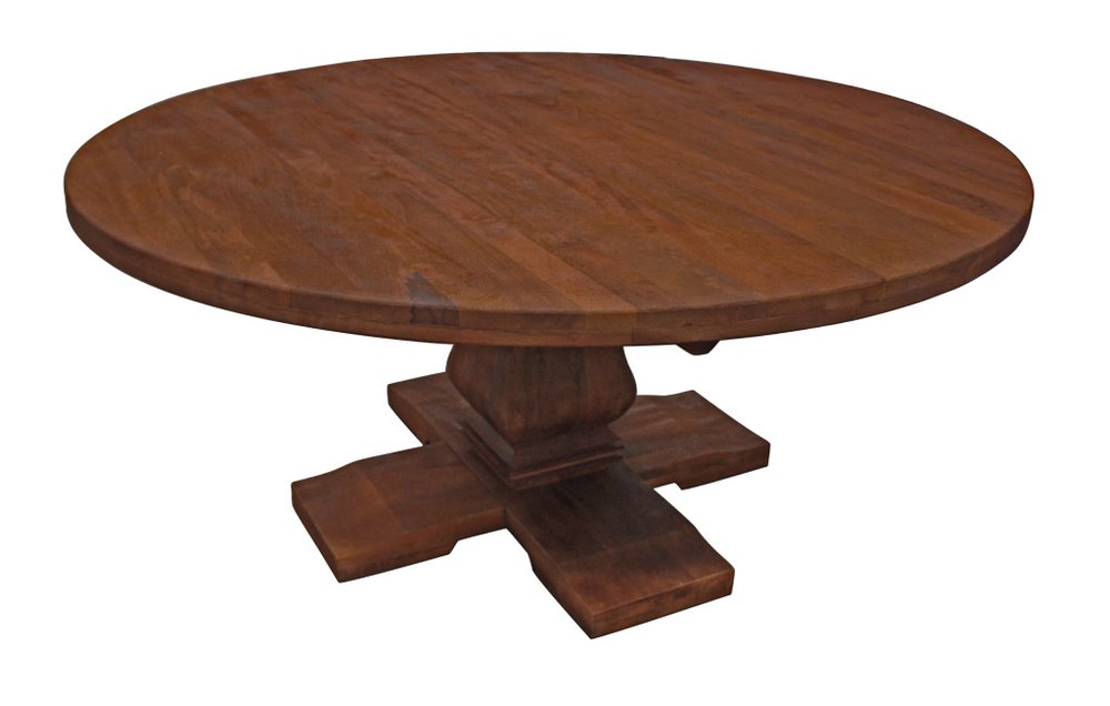 Brown Solid Wood Pedestal Base Round Top Dining Table - 58-inch