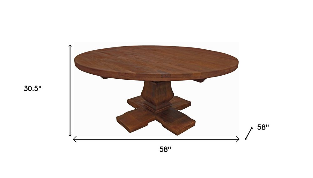 Brown Solid Wood Pedestal Base Round Top Dining Table - 58-inch