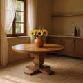 Brown Solid Wood Pedestal Base Round Top Dining Table - 58-inch