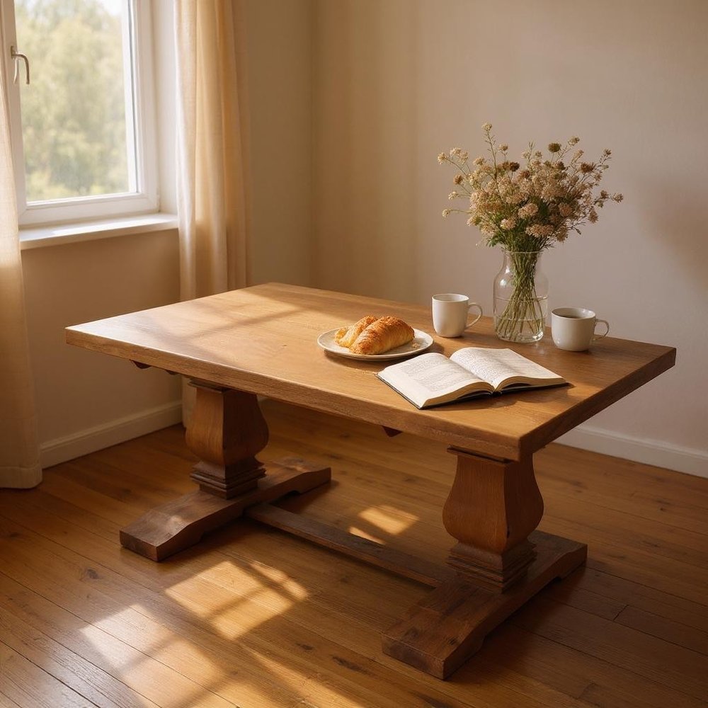 Brown Solid Wood Trestle Base Dining Table - 81-inch