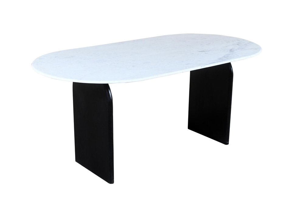 White and Black Marble and Solid Wood Sled Base Oval Dining Table - 72-inch