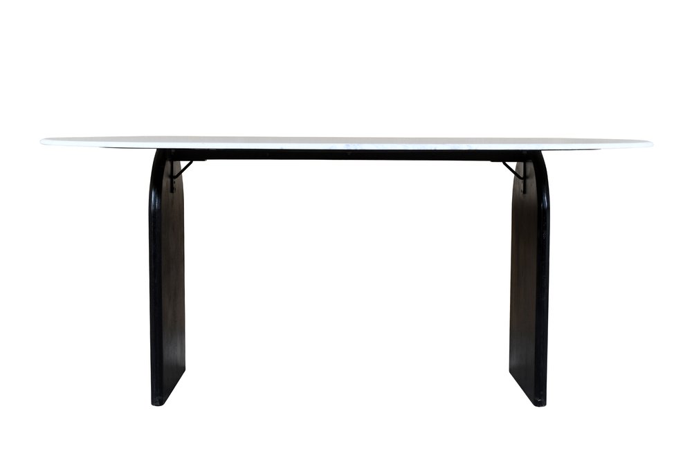 White and Black Marble and Solid Wood Sled Base Oval Dining Table - 72-inch