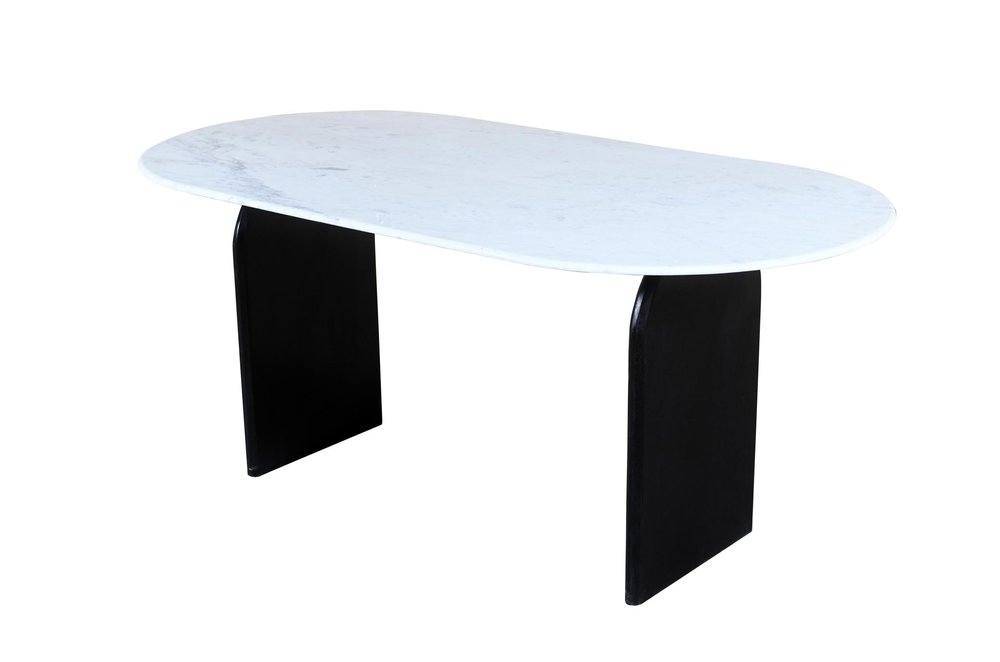 White and Black Marble and Solid Wood Sled Base Oval Dining Table - 72-inch