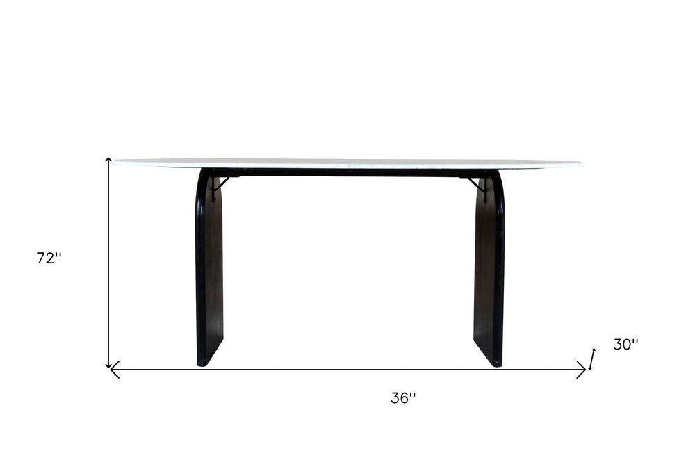 White and Black Marble and Solid Wood Sled Base Oval Dining Table - 72-inch