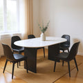 White and Black Marble and Solid Wood Sled Base Oval Dining Table - 72-inch