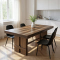 Dark Brown Wood Self-Storing Leaf Trestle Base Extension Dining Table - 84-inch