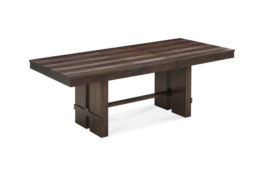 Dark Brown Wood Self-Storing Leaf Trestle Base Extension Dining Table - 84-inch