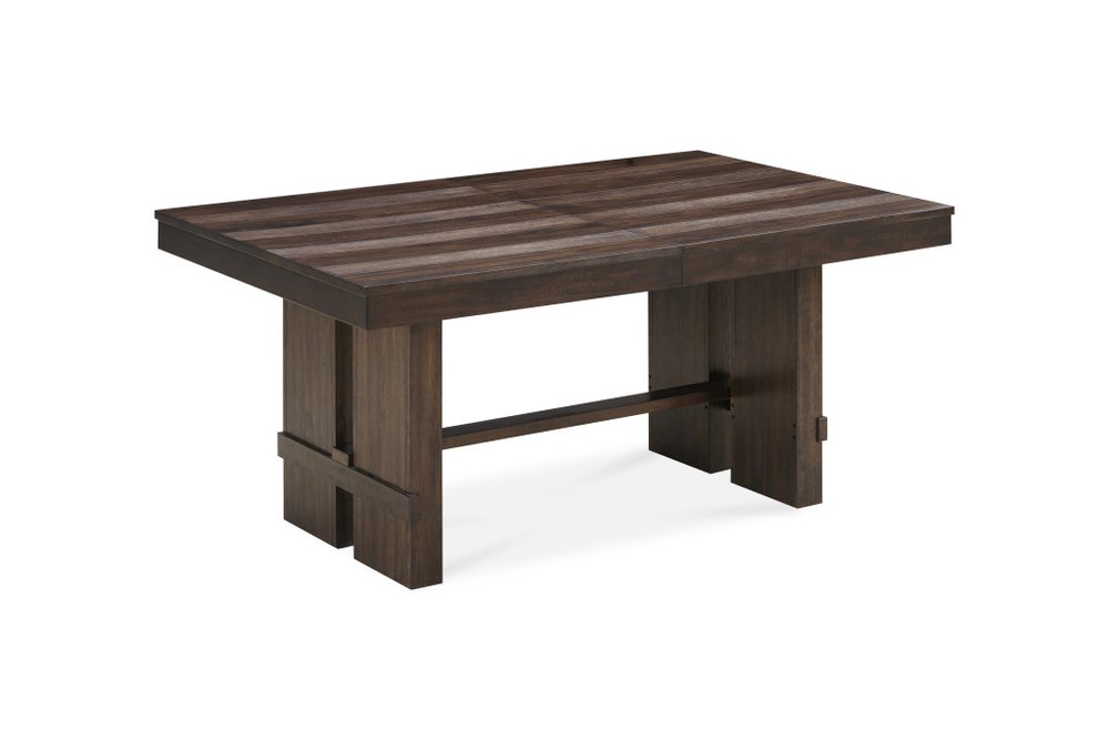 Dark Brown Wood Self-Storing Leaf Trestle Base Extension Dining Table - 84-inch