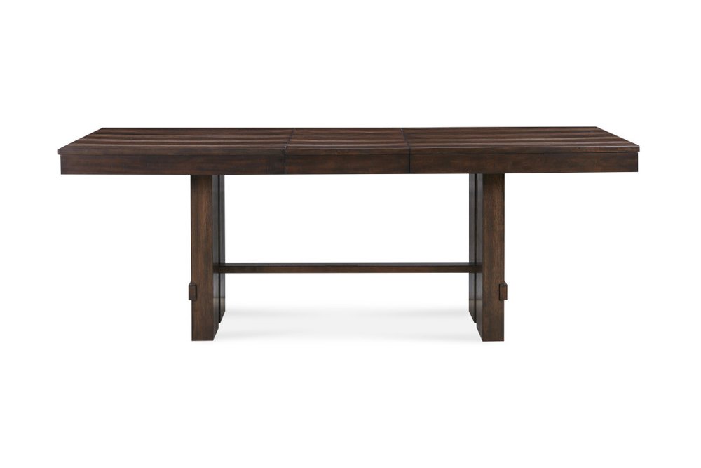 Dark Brown Wood Self-Storing Leaf Trestle Base Extension Dining Table - 84-inch