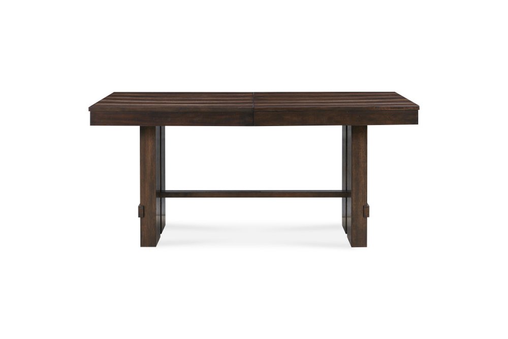 Dark Brown Wood Self-Storing Leaf Trestle Base Extension Dining Table - 84-inch